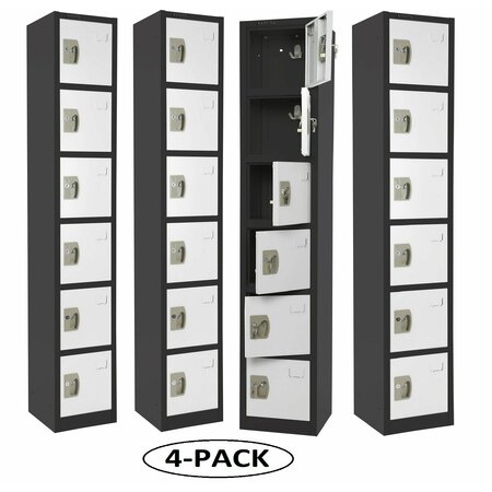 ADIROFFICE Large 6 Door Locker, Black Body With White Doors, 4PK ADI629-206-B-W-PKG-4